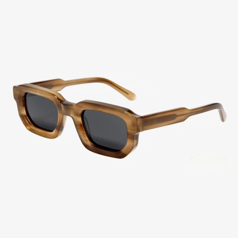 Brown striped gray lens men's rectangle acetate sunglasses